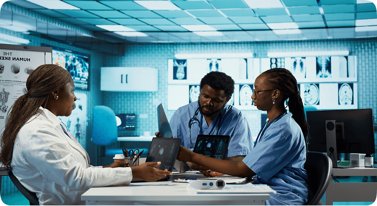 Healthcare team collaboration with AI technology